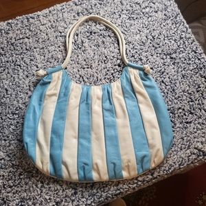 Vintage Dutchy Soft Leather Blue & White Stripe Shoulder Bag Purse